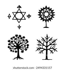 Tree Top Set Symbols Vector Illustration.