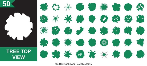 Tree top view icon. diverse foliage patterns, Top view Plan tree icon. landscape designs. Vector illustration . Isolated on white  background. EPS 10