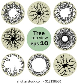 Tree Top View set. Floral vector patterns. Black and white. Backgrounds & textures shop.
