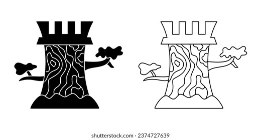 tree tower defense vector illustration. line, silhouette, hand drawn and sketch style. black and white. used for logos, icons, symbols, signs or prints. editable stroke