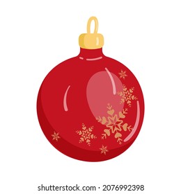 Juguete de árbol de Navidad. Estilo de caricatura. Decoración de año nuevo. Aislado sobre un fondo blanco. Balón roja, copos de nieve.