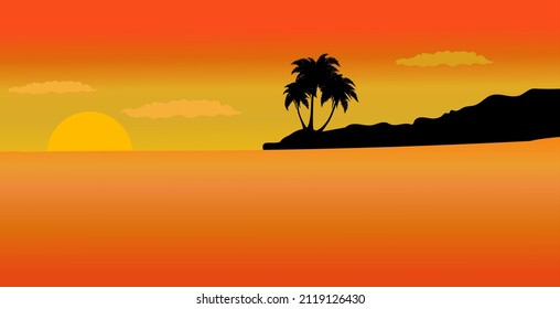 árbol viajar océano cielo isla independiente ilustración puesta del sol vectores silueta hermoso sol vacaciones soleadas hawaiana arena