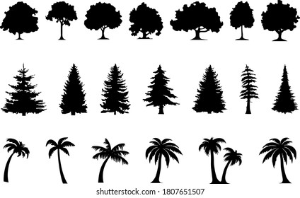 TREE TREES SET Vector Silhouette Outline