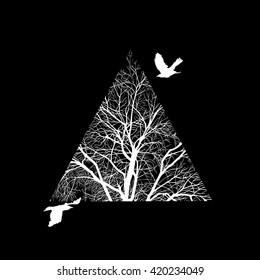 tree trimmed in a triangle