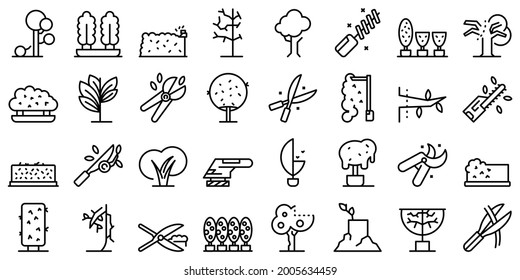 Tree trimming icons set outline vector. Tree woodcutter. Work forest trimming