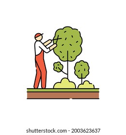 Tree Trimming And Pruning сolor Line Icon. Garden Service. Pictogram For Web Page, Mobile App, Promo. UI UX GUI Design Element. Editable Stroke.