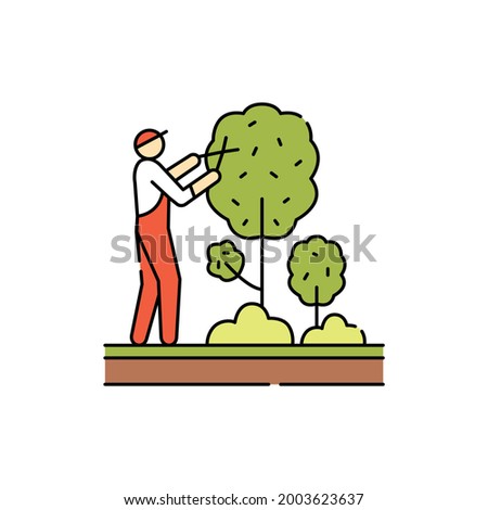 Tree trimming and pruning сolor line icon. Garden service. Pictogram for web page, mobile app, promo. UI UX GUI design element. Editable stroke.
