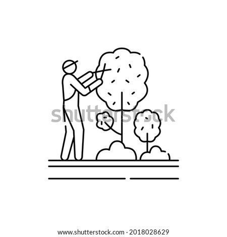 Tree trimming and pruning сolor line icon. Garden service. Pictogram for web page, mobile app, promo. UI UX GUI design element. Editable stroke.