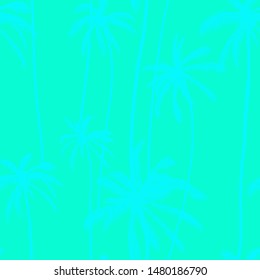 Tree tropical palm, neon plants seamless pattern. creative cyan floral background. Beach swimwear texture. Vector illustration.