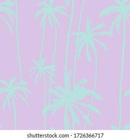Patrón de palmeras tropicales de árbol sin costura en color pastel pálido. Fondo veraniego floral. Textura del bañador de playa. Ilustración vectorial.