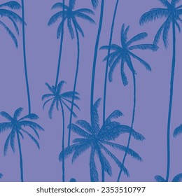 Tree tropical palm seamless pattern in purple color. Silhouette floral background. Beach swimwear texture. Multicolor vector illustration.