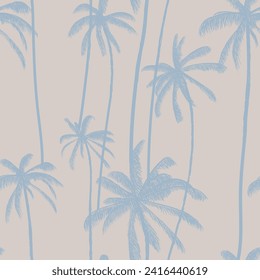 Tree tropical palm seamless pattern in pale pastel color. Silhouette floral background. Beach swimwear texture. Vector illustration.