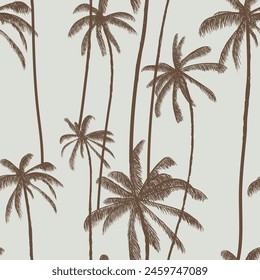 Tree tropical palm seamless pattern in blue colour. Summer floral background. Beach swimwear texture. Multicolor vector illustration.