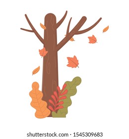 tree trunk branches leaves bush autumn vector illustration