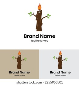 
 Tree trunk candle logo design
