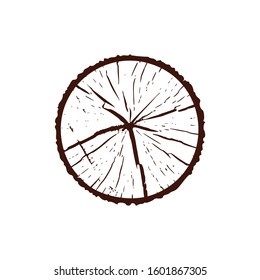 Tree trunk with cracks, vector illustration isolated on white background.