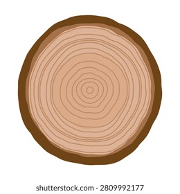 Tree Trunk Cross Section Growth Rings Vector Illustration Top View Wood Circle Bark Edge. Top-down view cross-section of tree trunk for forestry industry graphics, environmental education materials, sustainability reports, dendrology presentations, timber and lumber branding, gardening and landscaping websites, camping outdoor adventure content, rustic design projects, biology textbooks