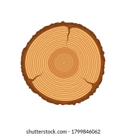 Tree trunk cross section, icon isolated on white background. Concept wooden texture. Cartoon flat designe. Vector illustration.