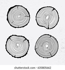 Tree trunk cross section, line design, vector illustration