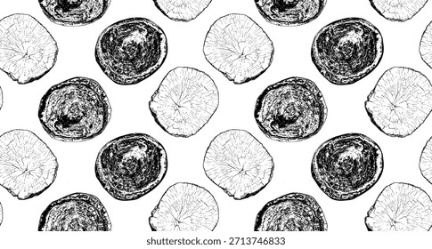Sección transversal del tronco del árbol con anillos de madera y grano natural. Ilustración de tocón de corte circular, líneas radiales de crecimiento y textura orgánica. Patrón de fondo para diseño rústico, material de carpintería Vector.