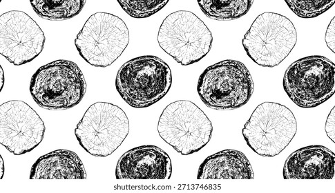 Sección transversal del tronco del árbol con anillos de madera y grano natural. Ilustración de tocón de corte circular, líneas radiales de crecimiento y textura orgánica. Patrón de fondo para diseño rústico, material de carpintería Vector.