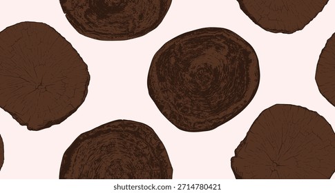Sección transversal del tronco del árbol con anillos de madera y grano natural. Ilustración de tocón de corte circular, líneas radiales de crecimiento y textura orgánica. Patrón de fondo para diseño rústico, material de carpintería Vector.