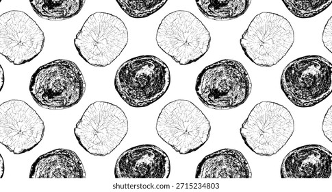 Sección transversal del tronco del árbol con anillos de madera y grano natural. Ilustración de tocón de corte circular, líneas radiales de crecimiento y textura orgánica. Patrón de fondo para diseño rústico, material de carpintería Vector.