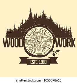 Tree trunk crossection, cut stump, wooden cut circular texture. vector