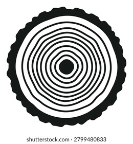 Tree trunk crosssection with annual growth rings pattern circular design icon