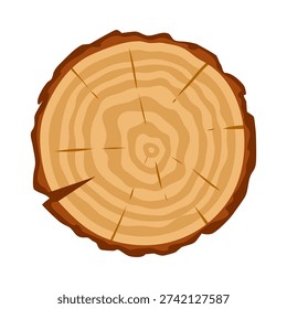 Tree trunk cut. Cartoon wood lumber saw cut, lumber wooden industry material flat vector illustration. Round trunk cut isolated on white background