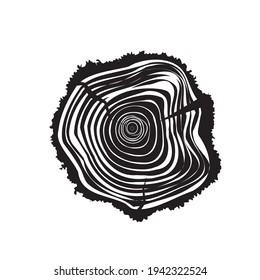 Tree Trunk Cut Icons, Cross Sections Symbols. Set of Stump Rings, Growth Ring Textured Vector Illustration