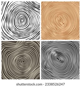 Tree trunk cut textures, pine or oak slice. Sawn timber, wood. Brown wooden texture with tree rings. Hand drawn sketch. Vector illustration