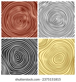 Baumstämme schneiden Texturen, Kiefer- oder Eichenschnitt. Schnittholz, Holz. Braune Holzstruktur mit Baumringen. Handgezeichnete Skizze. Vektorgrafik.