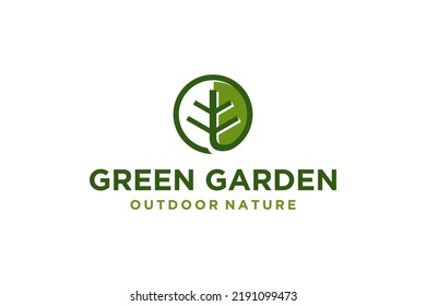 Tree trunk green logo design nature illustration fresh leaf agriculture growing