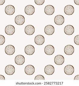 Tree Trunk with Growth Rings Saw cut vector concept brown seamless pattern