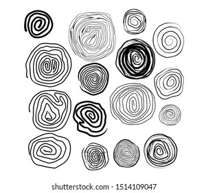 Tree trunk isolated on white background. Cross section of the trunk in a flat style. Vector brown tree rings. Wooden stump.