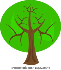 tree trunk with a large green top and sharp branches natural pattern mystical and bewitching object on a white background logo for design