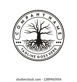 Tree trunk, tree of Life Seal / Emblem logo design inspiration