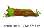 Tree trunk log for jungle landscape and prehistoric dinosaur era environment, vector cartoon game asset. Broken tree log or trunk stump with moss and grass for Jurassic dinosaurs arcade game asset