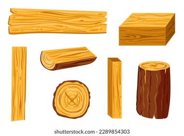 Juego aislado de madera de trozo de tronco de árbol trozo de madera de madera de trozo. Ilustración de elementos de diseño gráfico de dibujos animados