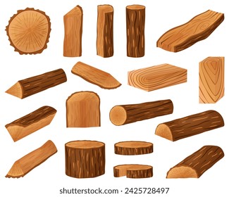 Tree trunk, logs, trunks, wooden boards, stumps, vector illustration.