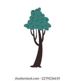 Tree with Trunk and Lush Green Crown Growing in Park or Woodland Vector Illustration