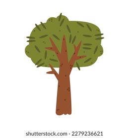 Tree with Trunk and Lush Green Crown Growing in Park or Woodland Vector Illustration