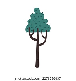 Tree with Trunk and Lush Green Crown Growing in Park or Woodland Vector Illustration