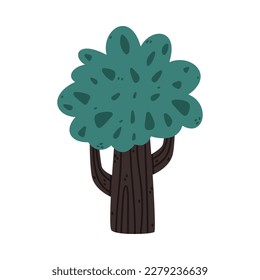 Tree with Trunk and Lush Green Crown Growing in Park or Woodland Vector Illustration