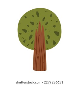 Tree with Trunk and Lush Green Crown Growing in Park or Woodland Vector Illustration