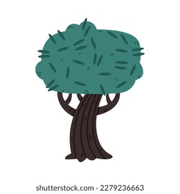 Tree with Trunk and Lush Green Crown Growing in Park or Woodland Vector Illustration