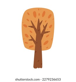 Tree with Trunk and Lush Orange Crown Growing in Park or Woodland Vector Illustration