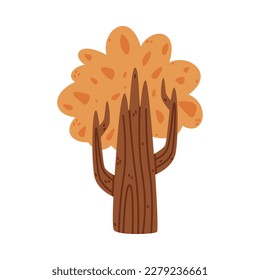 Tree with Trunk and Lush Orange Crown Growing in Park or Woodland Vector Illustration