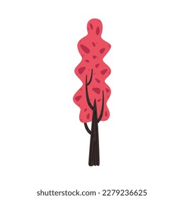 Tree with Trunk and Lush Red Crown Growing in Park or Woodland Vector Illustration